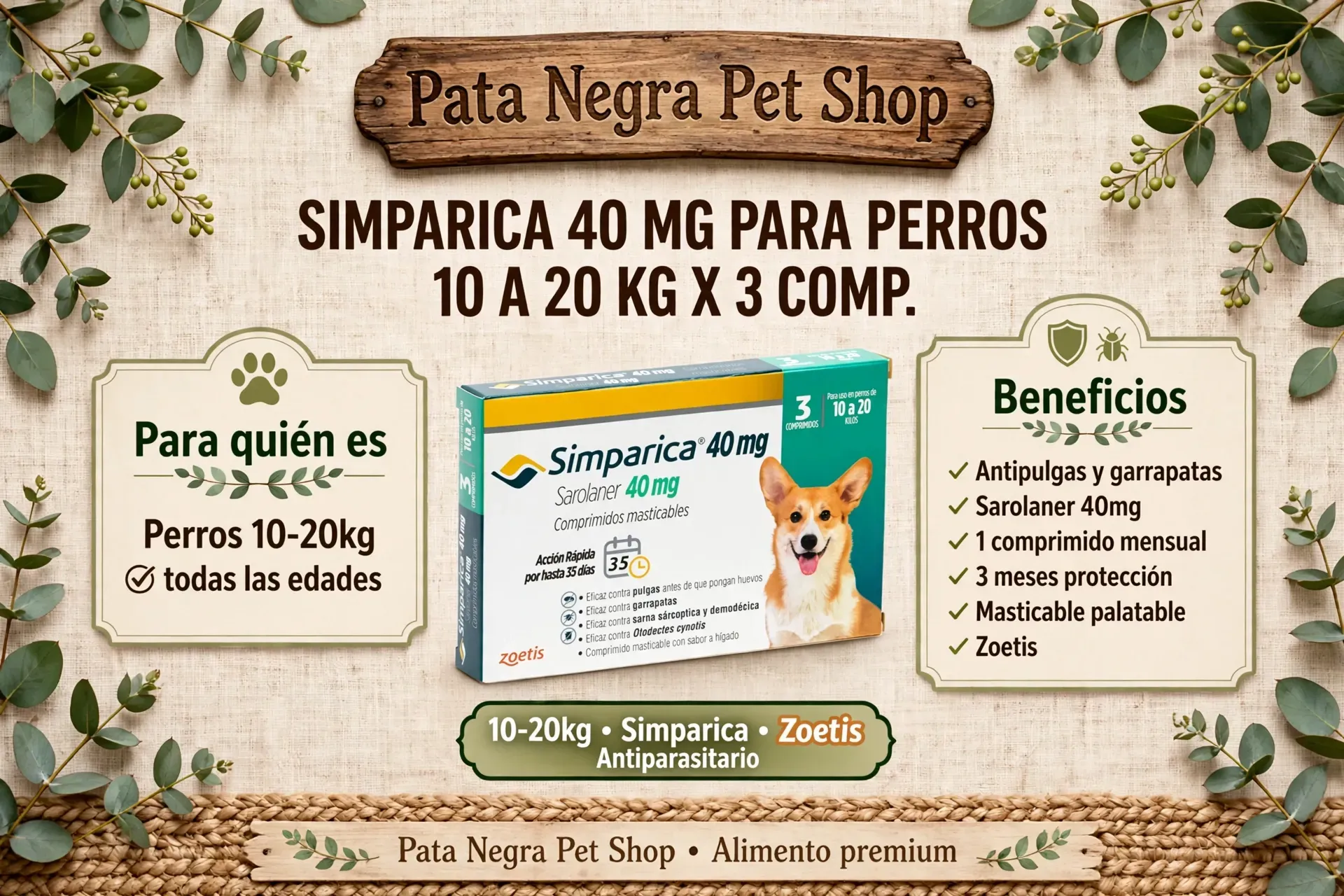 Pipeta SIMPARICA 10 a 20 KG (comprimidos)