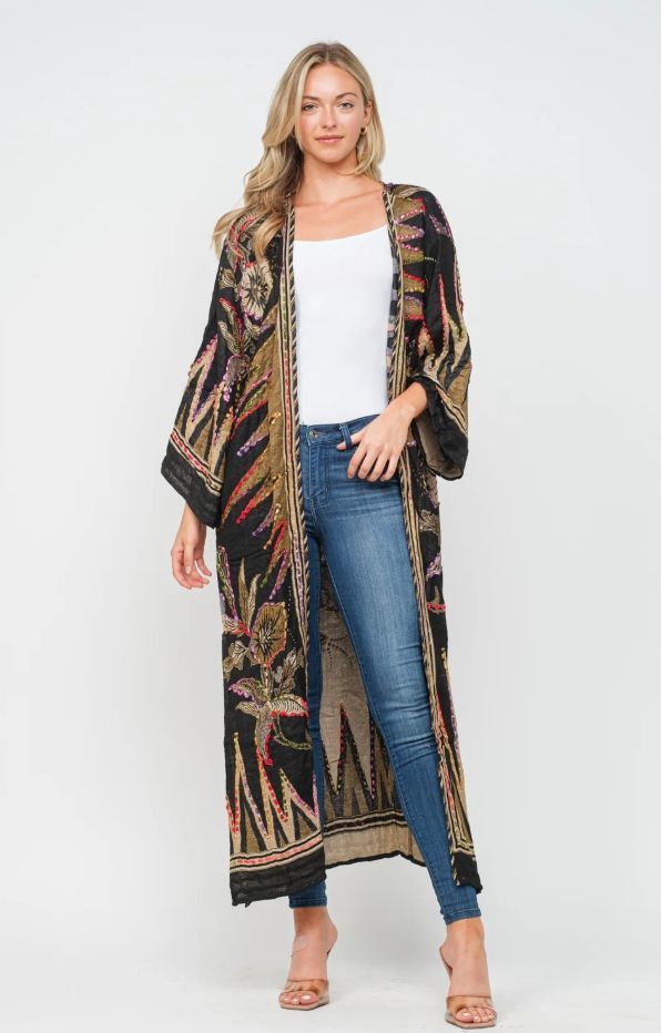 RAJ MEGHAN BLACK GOLD THICK STITCH EMBROIDERED DUSTER- ONE SIZE (FREE SIZE)