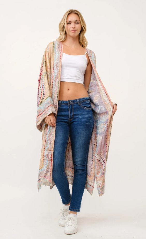 RAJ ANAIS THICK STITCH EMBROIDERED DUSTER-ONE SIZE (FREE SIZE)