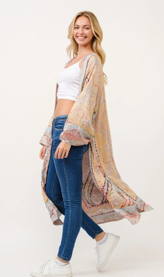 RAJ ANAIS THICK STITCH EMBROIDERED DUSTER-ONE SIZE (FREE SIZE)