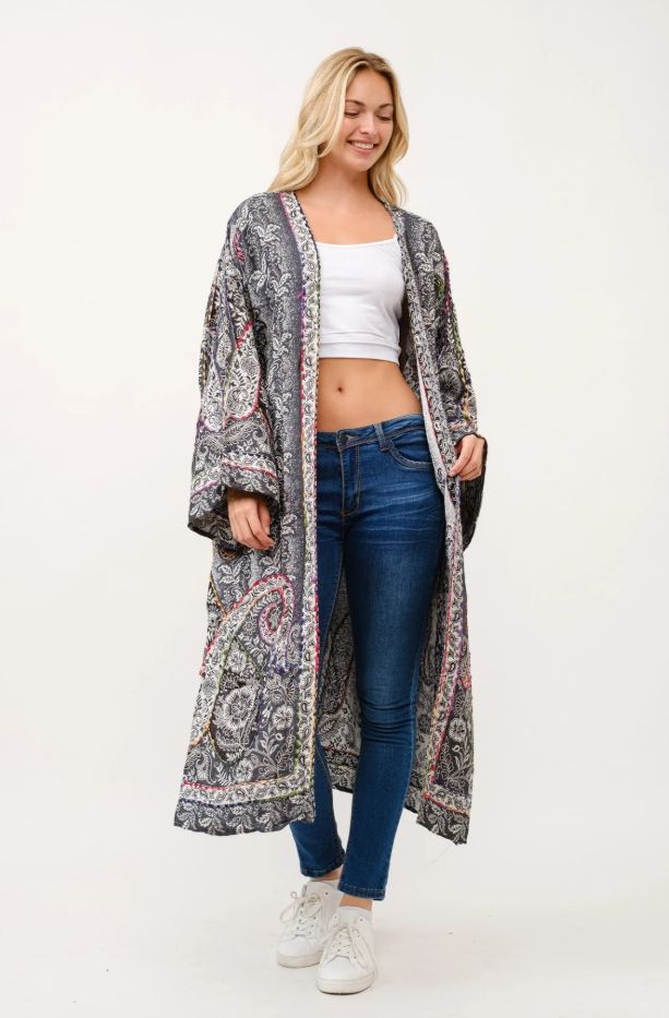RAJ LENI THICK STITCH EMBROIDERED DUSTER-ONE SIZE(FREE SIZE)