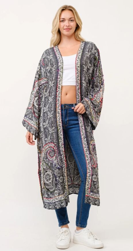 RAJ LENI THICK STITCH EMBROIDERED DUSTER-ONE SIZE(FREE SIZE)