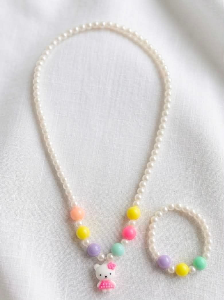 The Whimsical Bear Set Necklace & Bracelet(White)