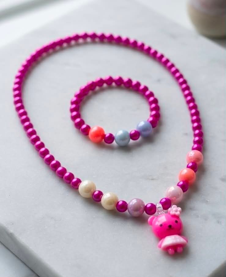The Whimsical Bear Set Necklace & Bracelet (Purple)