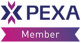 PEXA Member logo with purple and magenta ribbon design