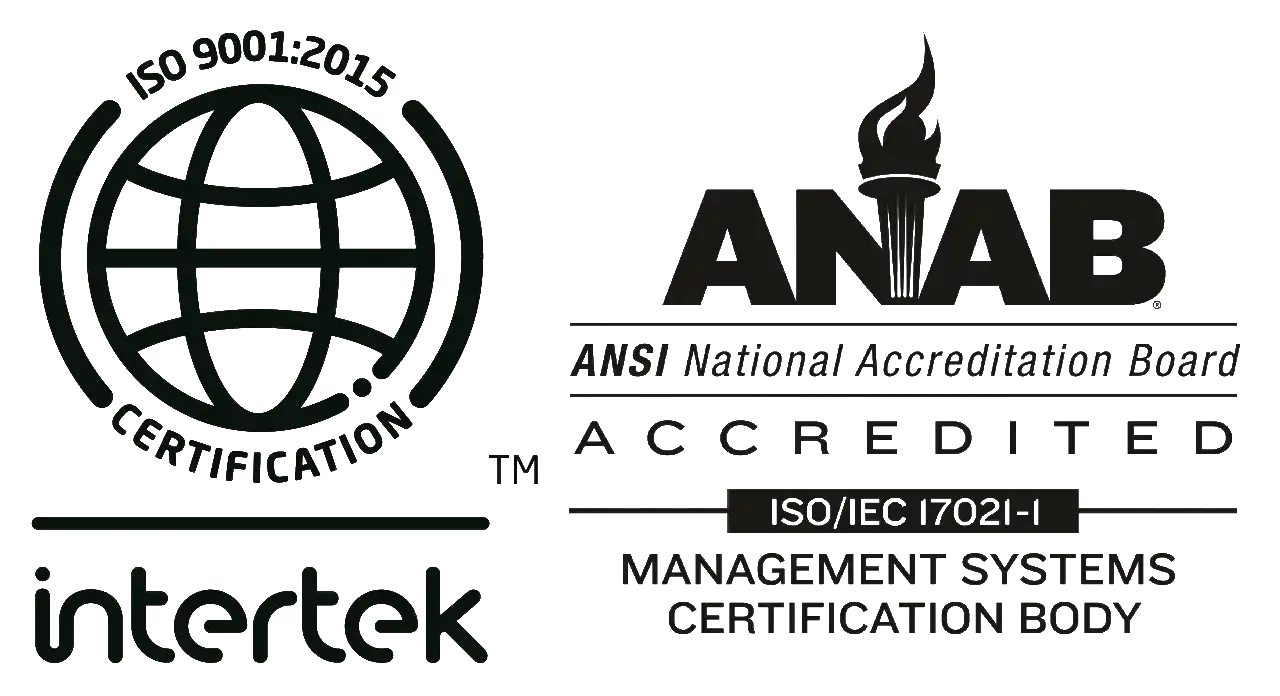 A black and white logo for anab and intertek