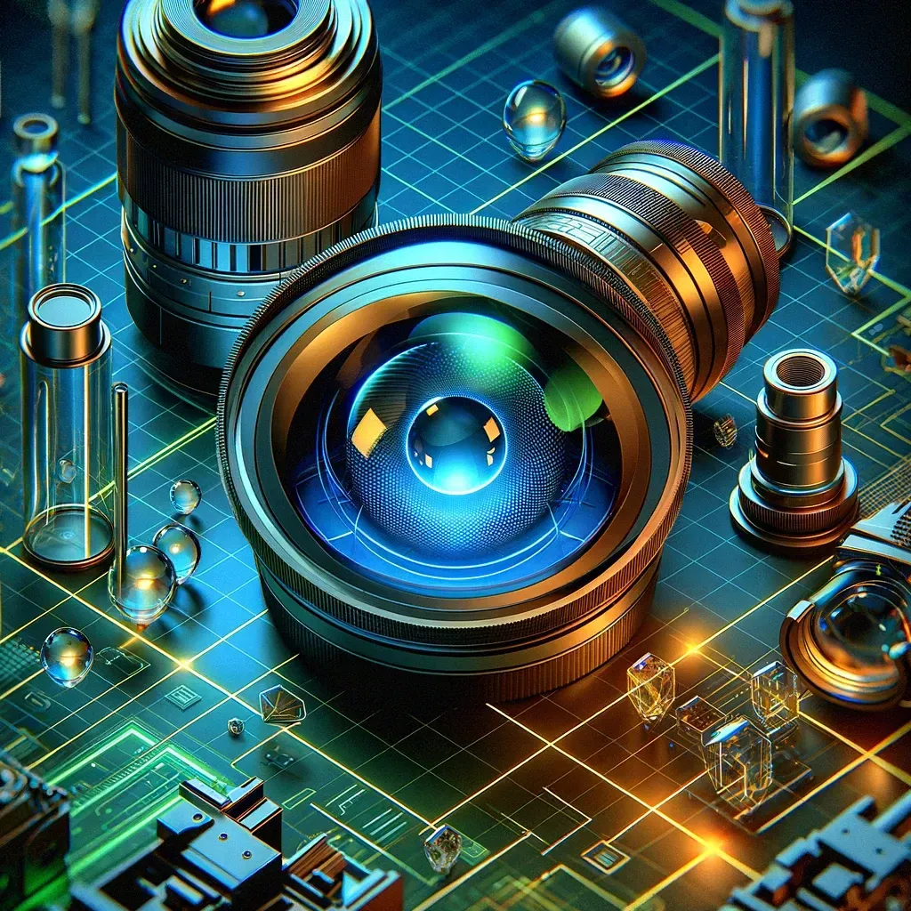 A close up of a camera lens on top of a circuit board.
