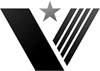 Black-and-white logo with a star above stylized diagonal stripes and a large V shape