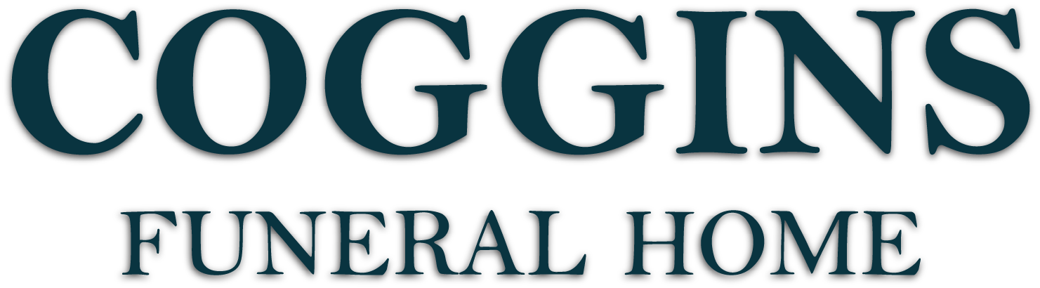 Coggins Funeral Home logo in teal serif text on a white background