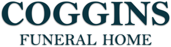 Coggins Funeral Home logo in teal serif text on a white background