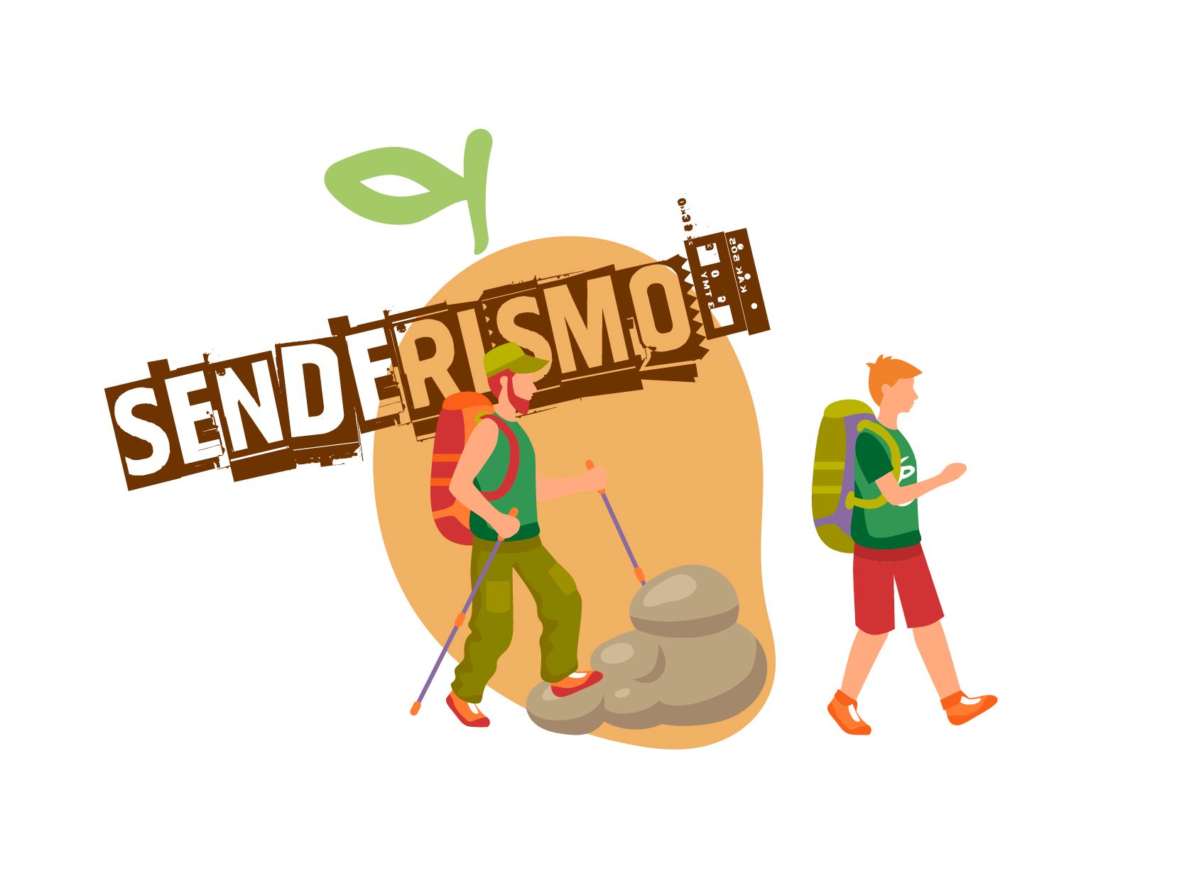 Dos excursionistas caminando por un sendero, con la palabra