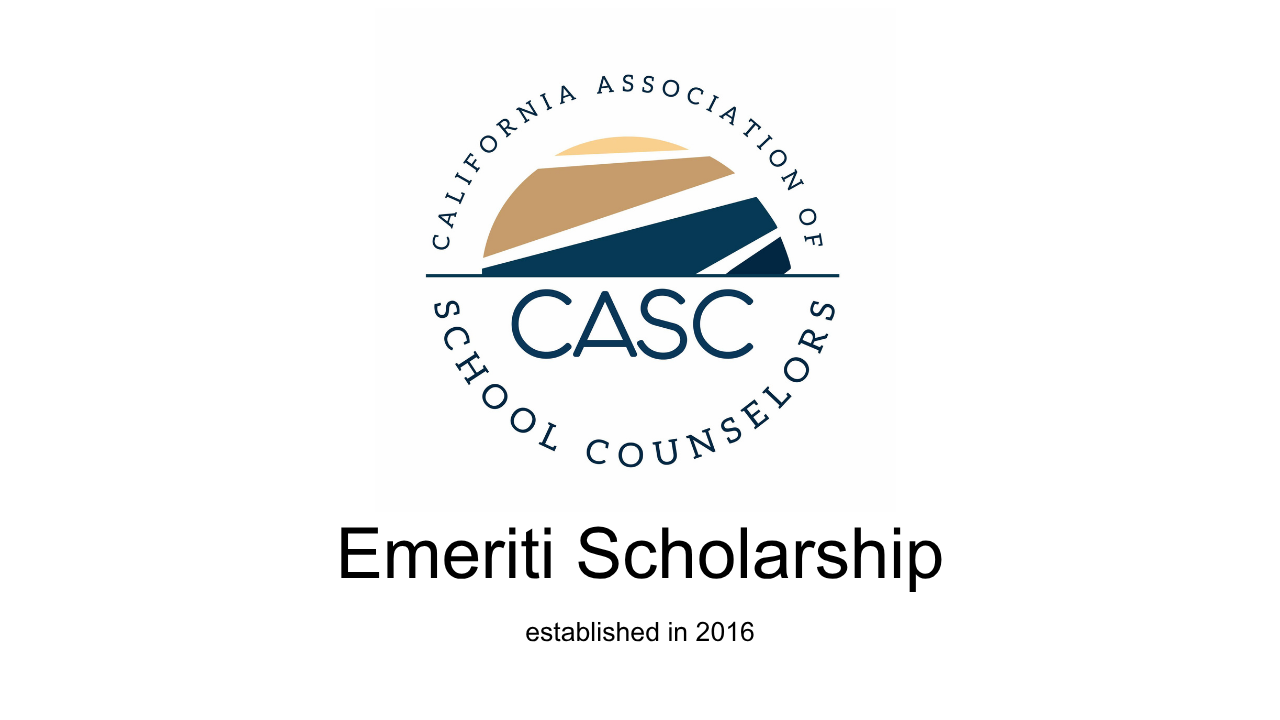 California Association of School Counselors logo with “Emeriti Scholarship” text on a white background