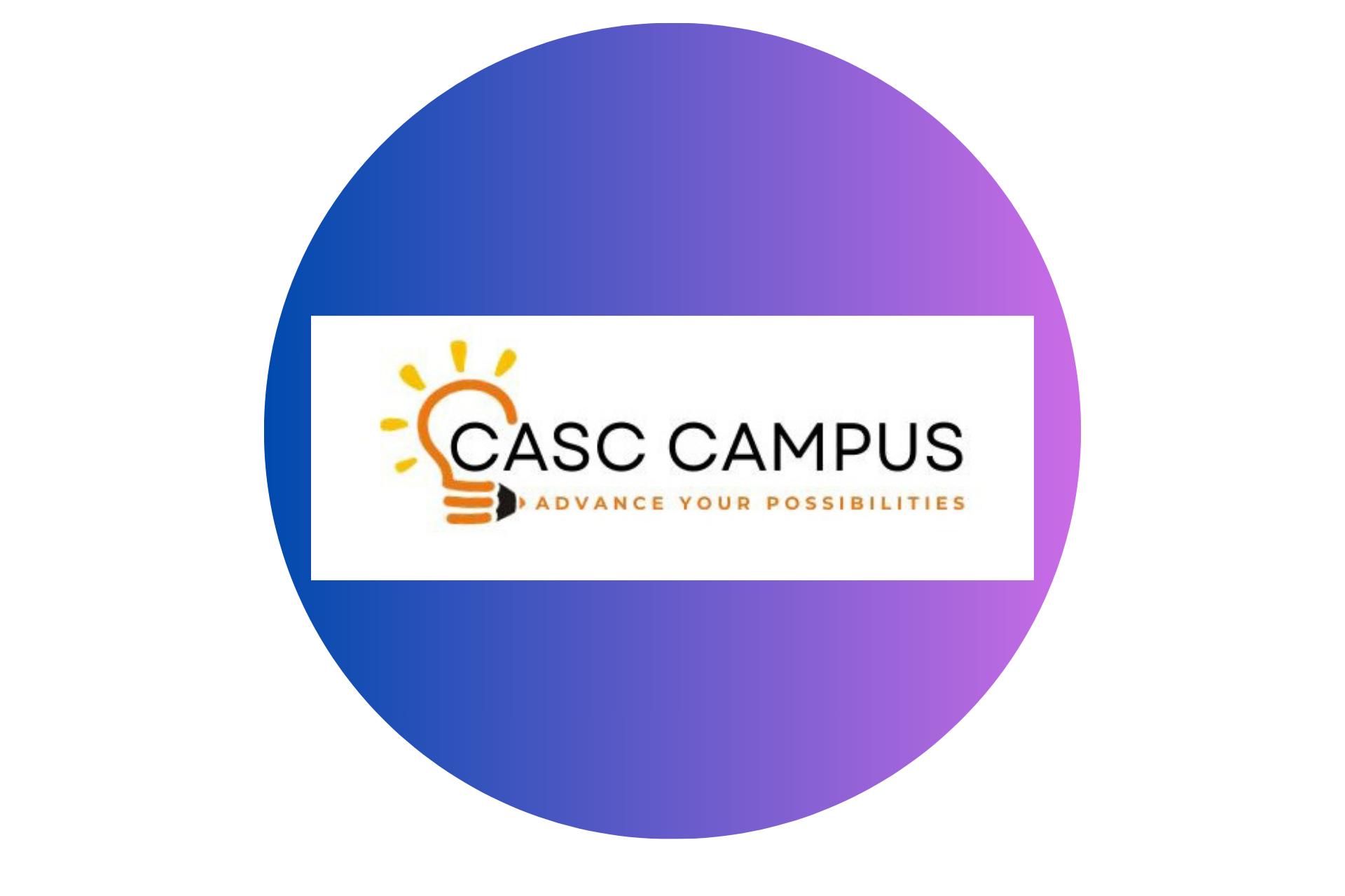 Logo for CASC Campus: Lightbulb icon inside a rectangle, text