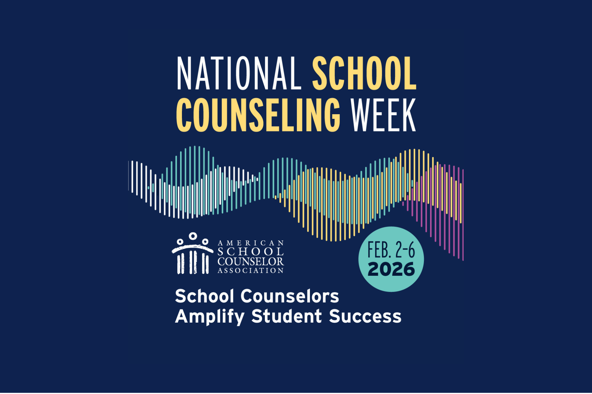 National School Counseling Week graphic: blue background, text and logo, 