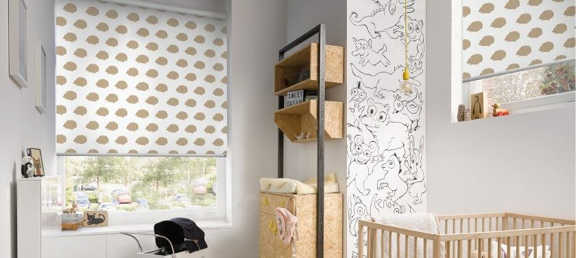 A Baby Room With a Crib and a Window With Polka Dots on It — Simply Smarter Blinds in North Arm Cove, NSW