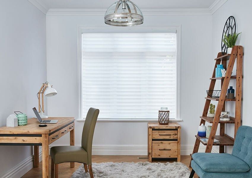 A Room With a Desk, Chair, Ladder and Window — Simply Smarter Blinds in Soldiers Point, NSW