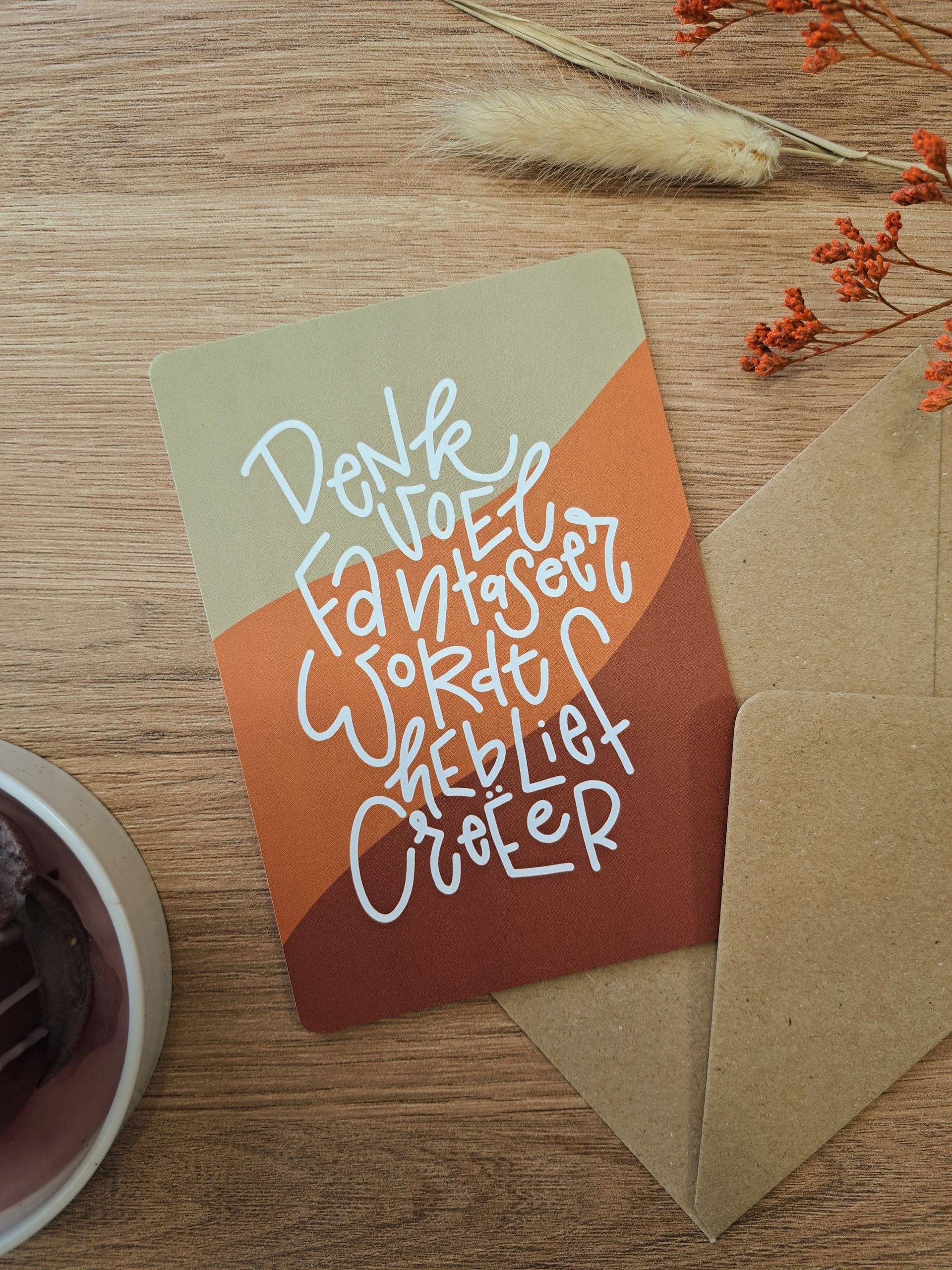 Kaart 'denk, voel, fantaseer' (Pure Paper Studio x Femke Franken)