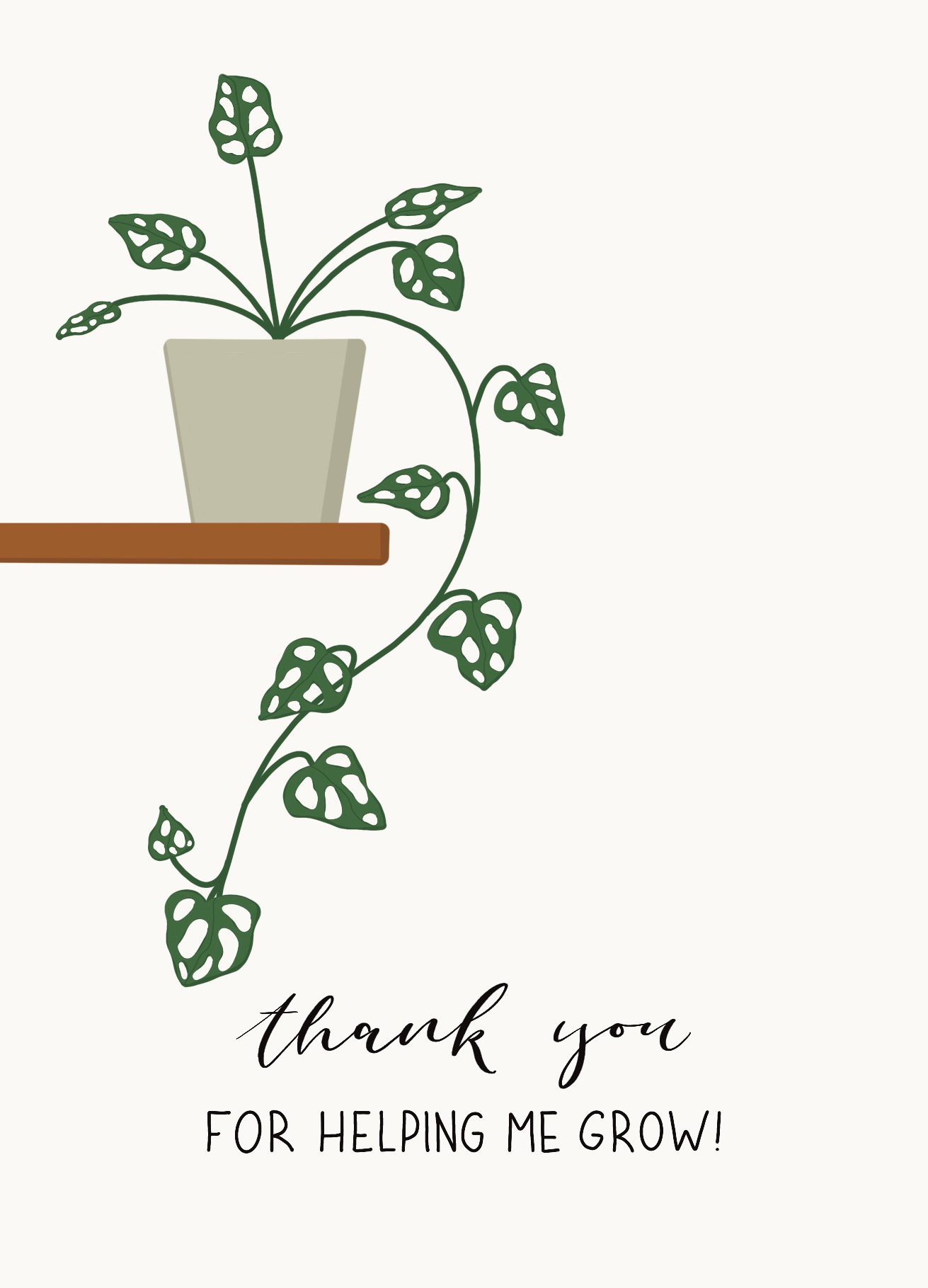 wenskaart 'thank you for helping me grow'