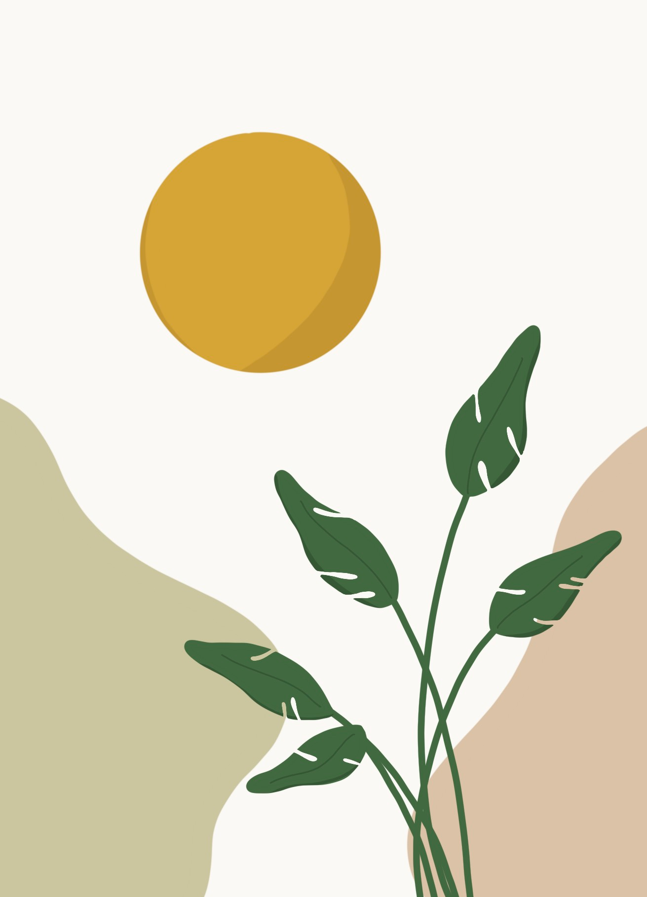 minimalistische wenskaart zon met plant