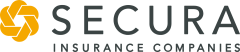 Secura Insurance Companies logo: Gold interwoven design, dark gray 