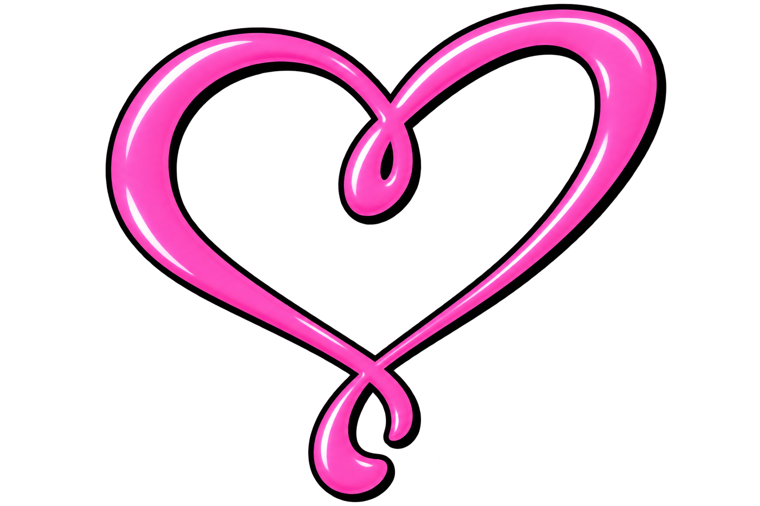 Pink heart-shaped ribbon with a looped swirl and glossy outline