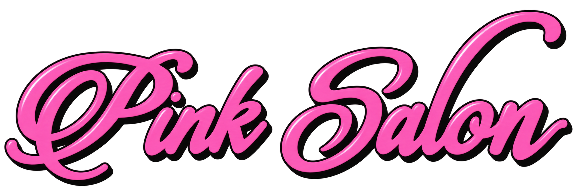 Pink Salon logo in pink cursive text with black outline on a white background