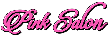 Pink Salon logo in pink cursive text with black outline on a white background