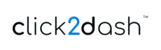 Click2dash logo in black and blue text on a white background