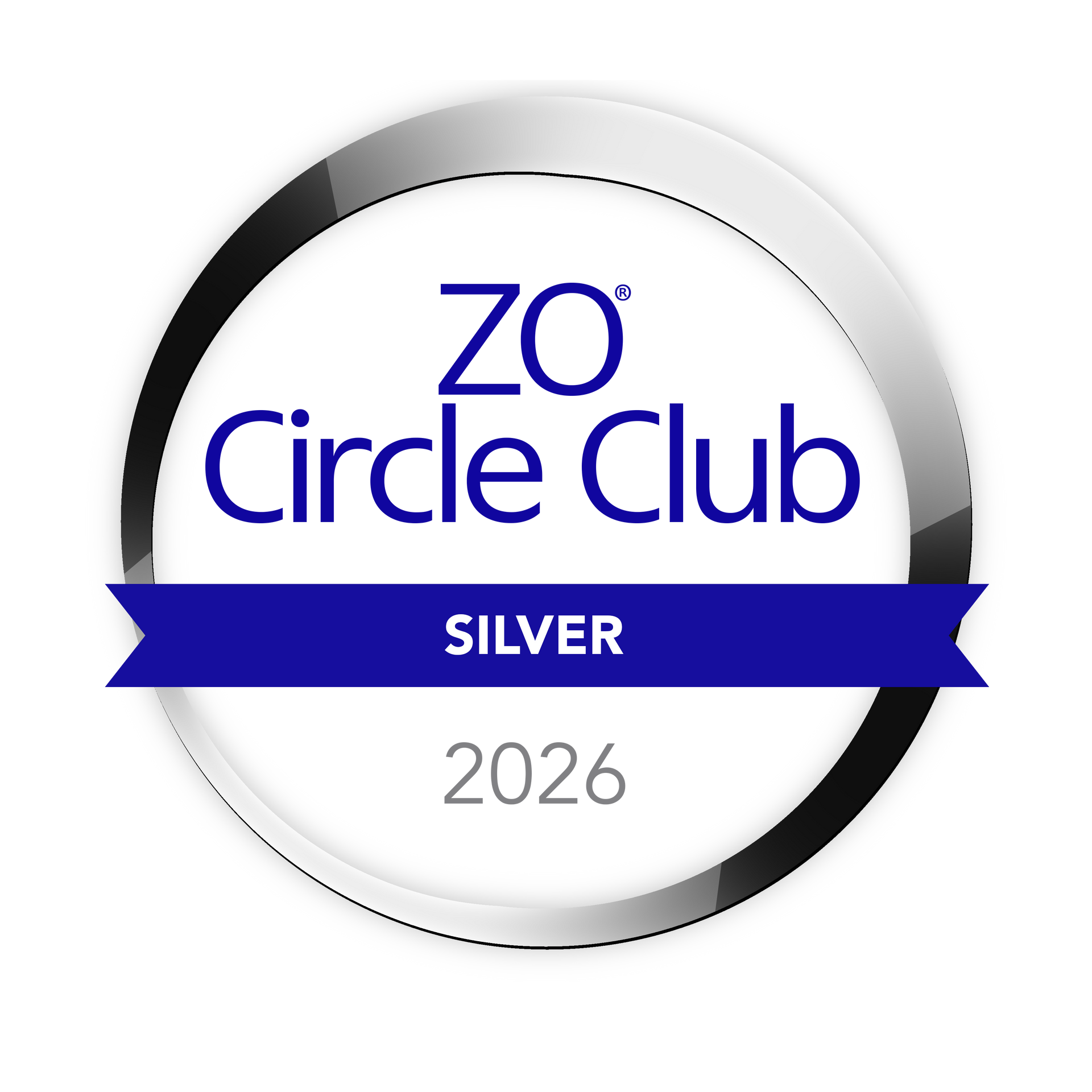 ZO Circle Club Silver 2026 badge with blue ribbon and white background