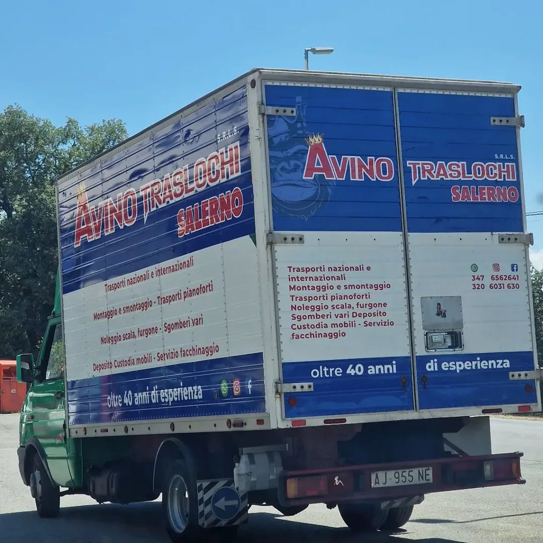 Un camion cargo AVNO Tashluh blu percorre una strada sotto un cielo sereno.