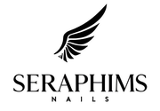 Logotipo de Seraphims Nails con un icono de un ala negra sobre el nombre de la marca.