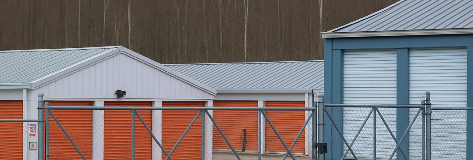 Orange storage unit doors at North Shore Storage in New Castle, Pennsylvania