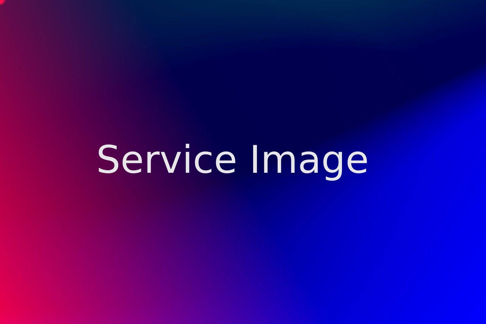 The word service image is on a blue and red background.