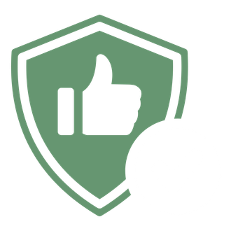 Green shield with a white thumbs-up approval icon