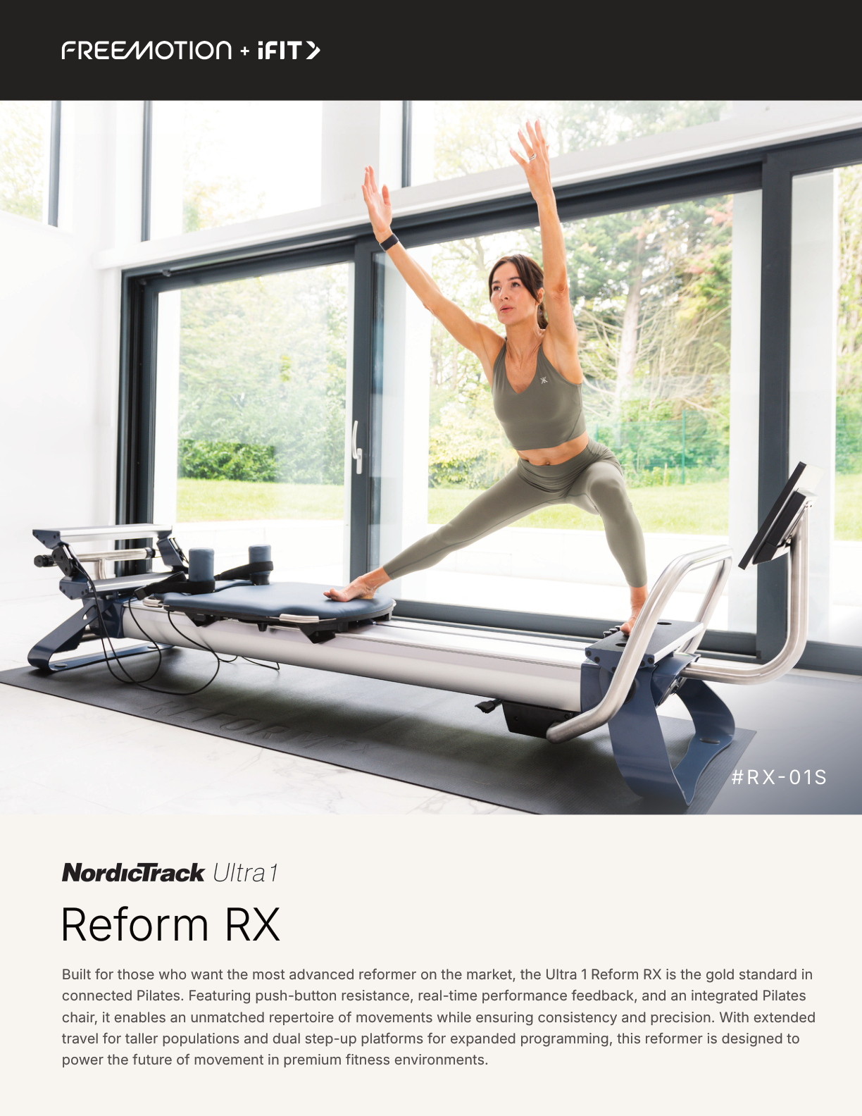 NordicTrack Ultra pilates machine with monitor on a white background
