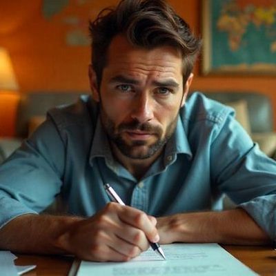 A man is sitting down with a notepad and paper to write down answers to his questions