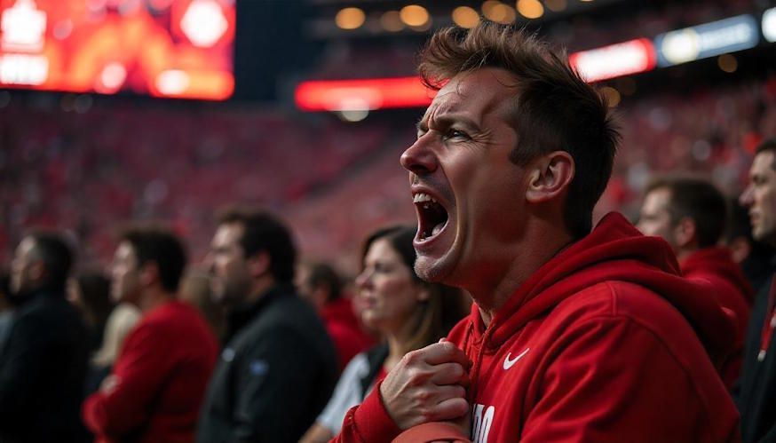man in Ohio State University Stadium having a panic attack