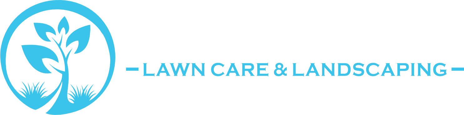 Logo with PRIMETIME Lawn Care & Landscaping text and blue flower graphic
