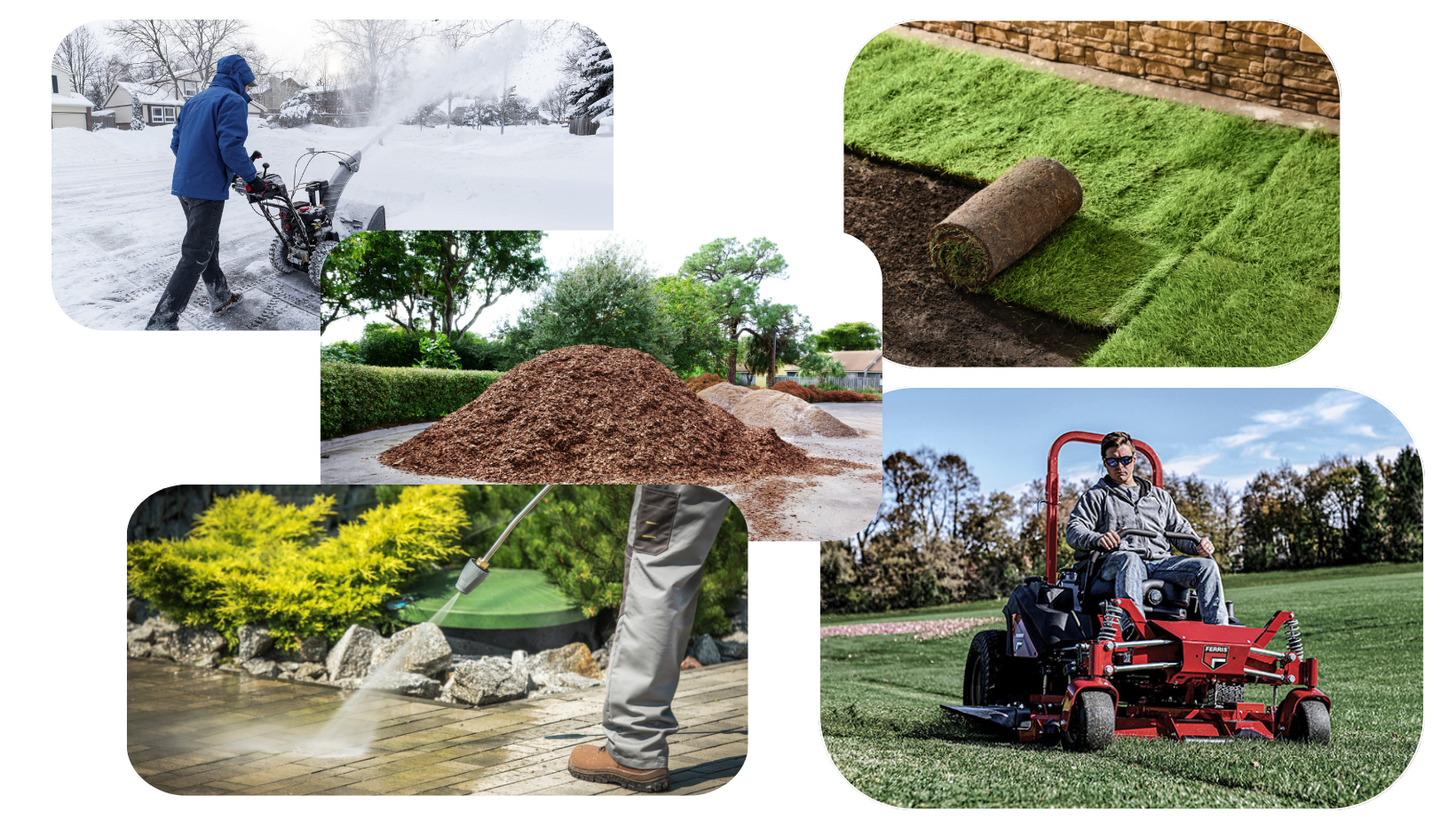 a collage of primetime lawn care and landscaping services