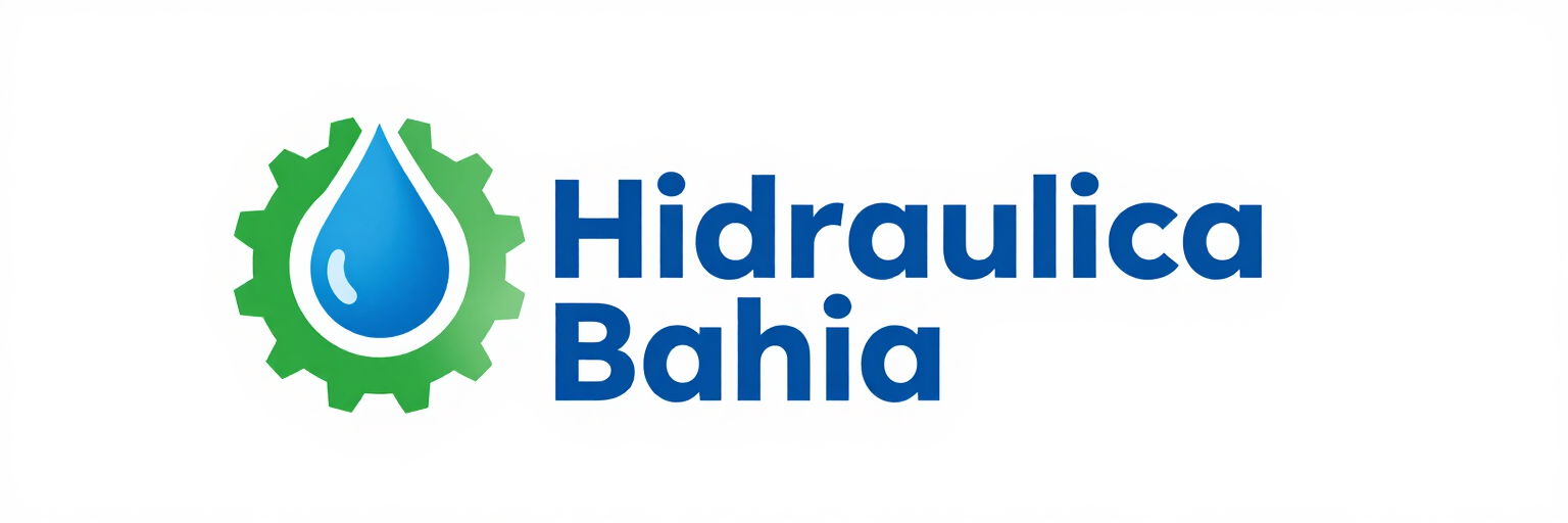 Logotipo de Hidraulica Bahia con un engranaje verde y un icono de gota de agua azul sobre fondo blanco