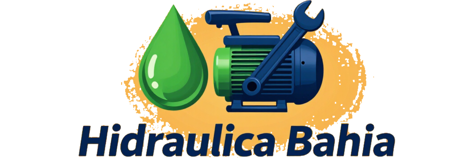 Logotipo de Hidráulica Bahia con una gota de agua verde, una bomba azul