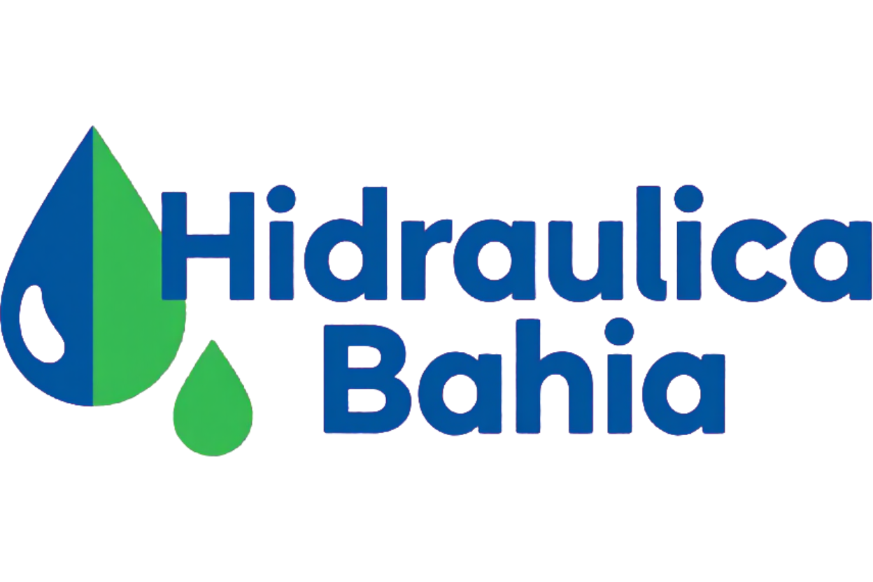 Logotipo azul y verde de Hidraulica Bahia con una gota de agua.