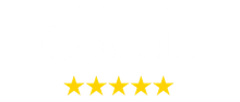 A row of five yellow stars on a white background.