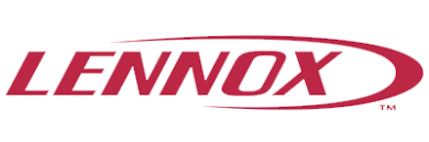 The lennox logo is red and white and has a red circle around it.
