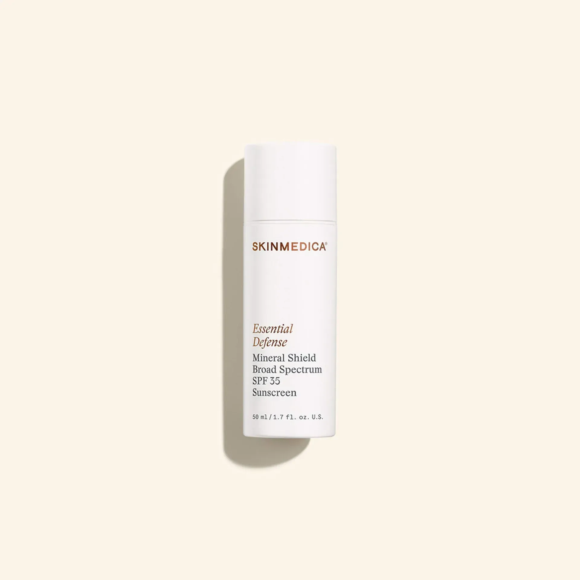 White SKIN MEDICA skincare bottle on a beige background.