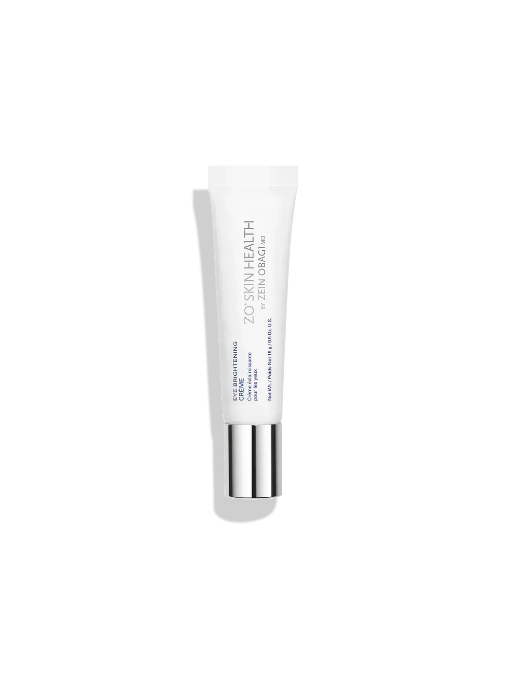 White cosmetic tube with silver cap on a plain white background.