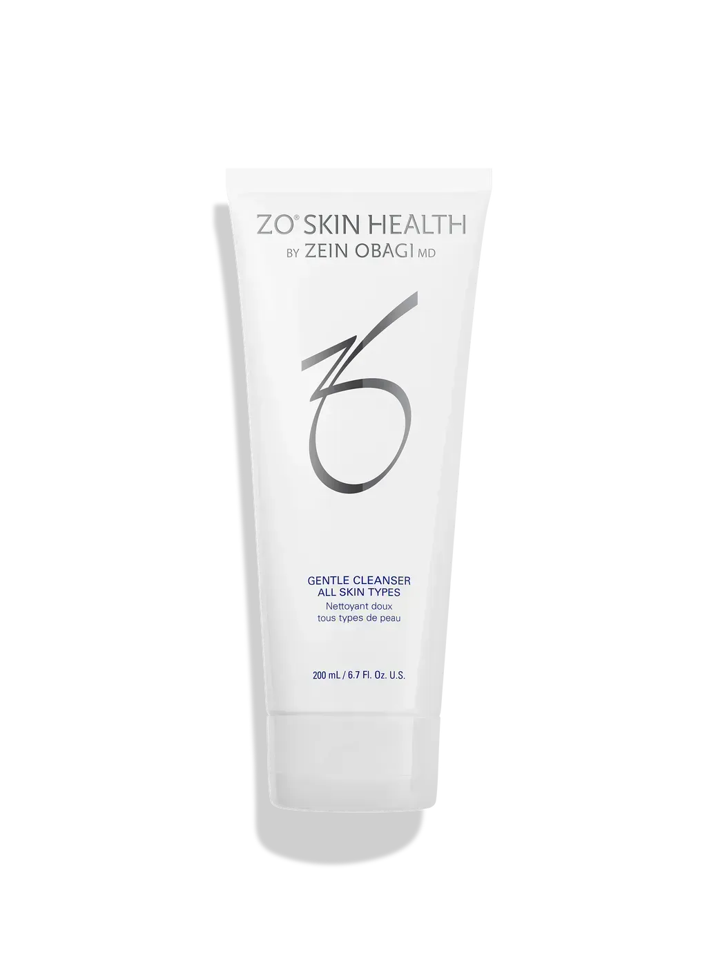 White ZO Skin Health skincare tube with minimalist black logo on a plain background