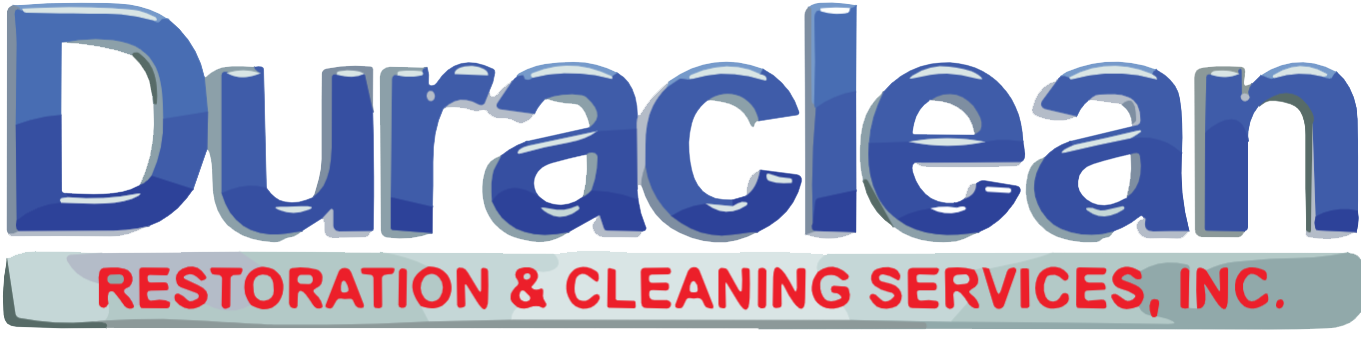 The logo for duraclean cleaning services llc is blue and white.