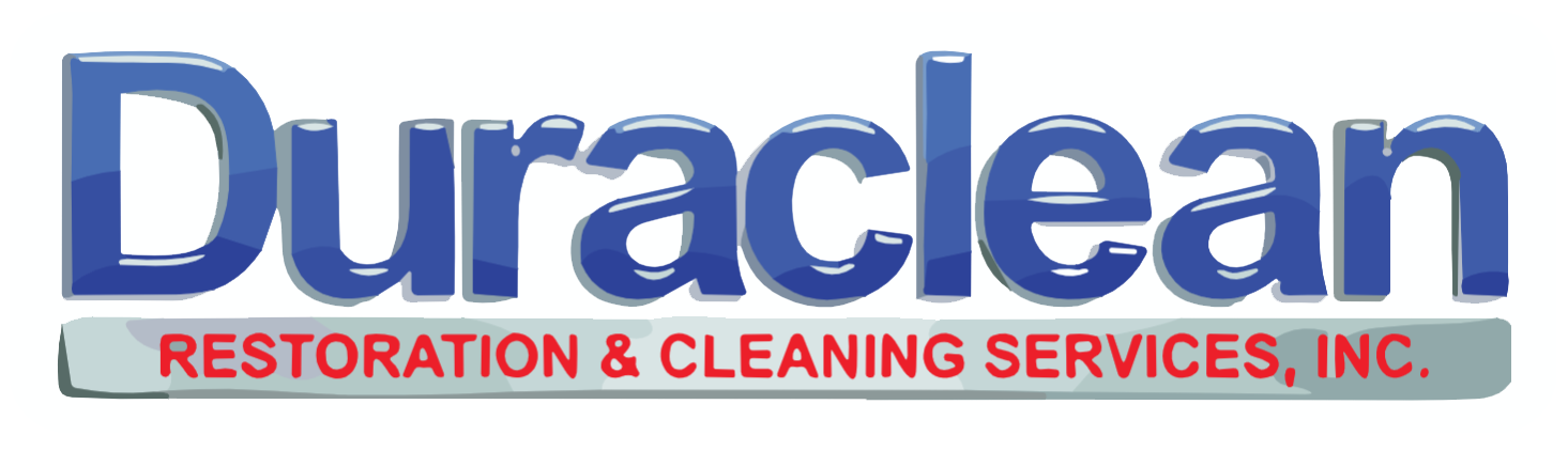 The logo for duraclean cleaning services llc is blue and white.