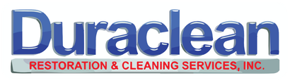 The logo for duraclean cleaning services llc is blue and white.